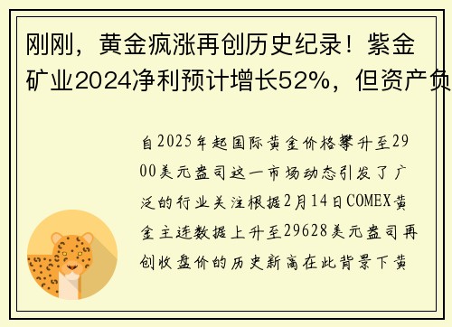 刚刚，黄金疯涨再创历史纪录！紫金矿业2024净利预计增长52%，但资产负债率逼近60%，流动比率却不及行业一半