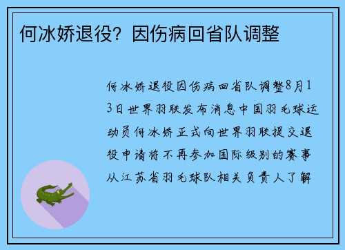 何冰娇退役？因伤病回省队调整