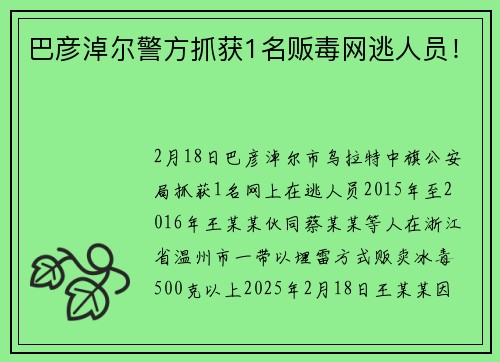 巴彦淖尔警方抓获1名贩毒网逃人员！