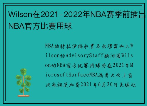 Wilson在2021-2022年NBA赛季前推出NBA官方比赛用球
